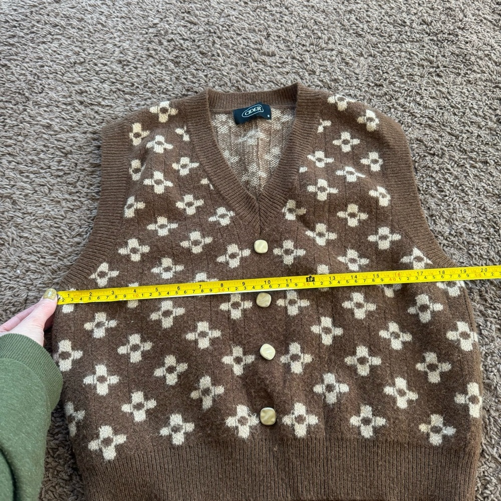 Cider Brown Floral Retro Crop Sweater Vest Designer LV S - Picture 7 of 7